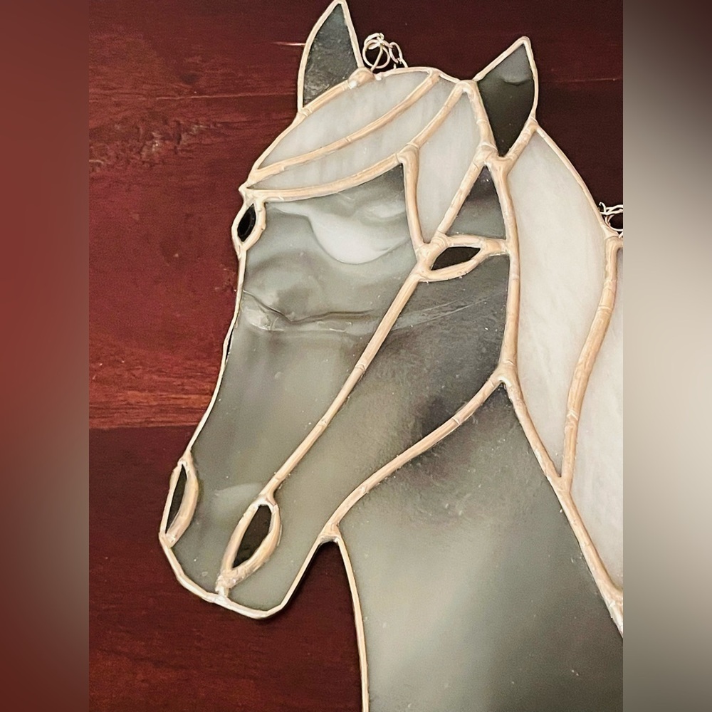 BNWOT Beautiful Custom Handmade Gray Stained Glass Horse Head - Picture 5 of 15
